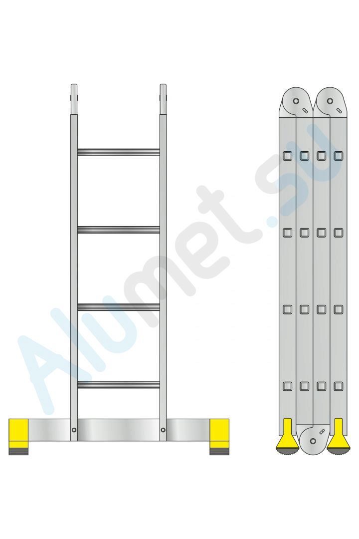 Лестница трансформер алюминиевая (шарнирная) 4х4 Т444 профессиональная